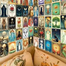 50 件神秘塔罗牌风格美学墙拼贴套装、神话明信片、塔罗牌迷你海报卧室墙壁艺术印刷品、艺术照片集适用于房间宿舍墙壁装饰