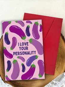 1 pieza Tarjeta divertida y graciosa de San Valentín con dibujo de berenjena - Perfecta para esposo o novio, nota de amor divertida para aniversario, diseño de dibujos animados, hecha de papel