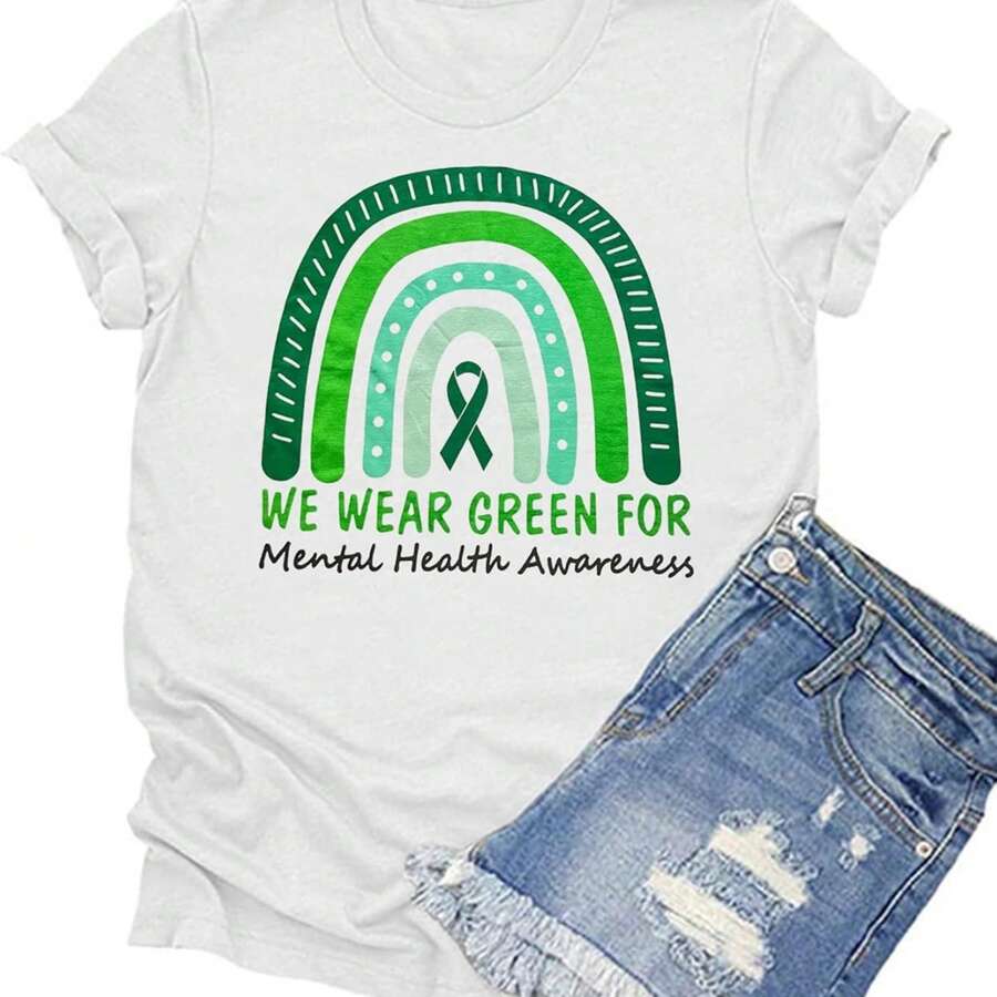 Women's Mental Health Awareness Shirt Mental Health Matters Graphic Short Sleeve Tee Tops - White - View 1