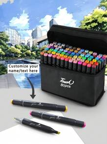 Customizable Colorful Marker Pens, 1/48/80pcs Sets, Double Headed Markers, Cartoon Drawing Markers, Name Customized Markers, Mixed Marker Sets, Student Colored Pens, Great For Birthdays, Parties, Back To School, Offices, Schools, Journals & Art Projects, Personalized Style - Sets - View 1