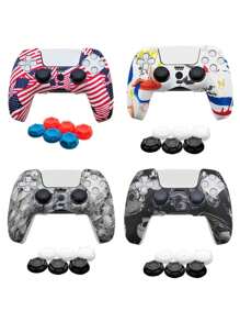 1set PS5 Controller Cover + 6pcs Joystick Caps, Water Transfer Designed, Anti-Slip, Anti-Scratch, Sweat-Proof, Enhanced Grip, Bottom Large Opening For Charging Base Charging