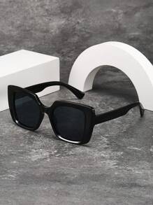 经典方形超大塑料太阳镜，男女皆宜，时尚眼镜，适合户外、旅行、海滩度假、驾驶、阻挡紫外线，时尚遮阳优雅装扮，家庭出游，旅行度假，适合夏季海滩度假、户外、旅行 - 黑色 - 查看 2