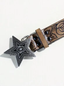 2 件装 美式复古西式风格星星压花复古腰带 女士小众设计 Y2k 辣妹棕色腰带 - 多色 - 查看 2