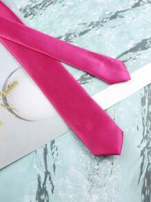 ZONFAZ 1 Cà vạt nam trơn màu bóng mịn 2" bằng polyester siêu mỏng, thích hợp cho đám cưới, Giáng sinh, Lễ tạ ơn và các lễ hội khác, tiệc tùng và mặc hàng ngày Cà vạt nam - Màu Hồng Tươi - Xem 4