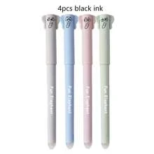 Quatre stylos effaçables avec éléphants, stylos effaçables à pointe fine de 0,5 mm avec encre noire et bleue, motif d'animaux mignons très adaptés pour une utilisation au bureau et à l'école au quotidien - 4 pièces/ensemble - Voir 12