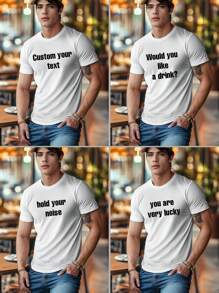 Customized Men's Short Sleeve T-Shirt Text Name Graphic Tee Loose Fit Round Neck White Summer Top - White - View 2