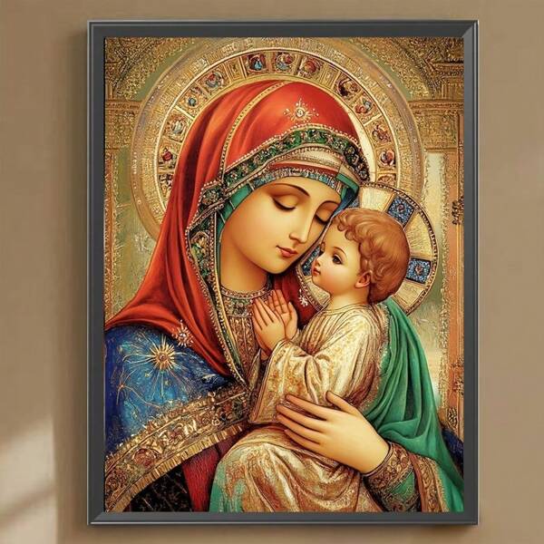 1pc Diamond Painting Set, Asymmetrical Shaped Icon Image Of Mother And Child, 5D Full Diamond, Art Craft For Home, Bedroom, Office Wall Decor, Canvas Material, 12x16 Inch Gifts Birthday Graduation Diamond Painting Diamond Art
