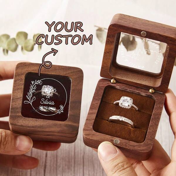 Scatola personalizzata per anello di fidanzamento, scatola portafedi in legno personalizzata, scatola porta-fedi doppia, scatola portafedi da matrimonio, scatola portafedi per proposta di matrimonio, regalo di San Valentino per lei, multifunzionale, regolabile, riutilizzabile, ornamentale, facile da pulire, sigillare, elegante, adorabile, di alta qualità, moderna, colorata, personalizzata, unica, regali ideali per lui, regali ideali per lei, lei, fidanzata, papà, fidanzato, famiglia, mamma, amici, figlio, figlia, ufficio, sala da tè, scuola, casa