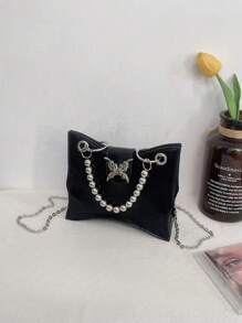 This Year's High-End Beautiful Butterfly Handbag, 2025 Luxury Aesthetic Hot Girl Small Square Bag, Sweet Cool Commuter Small Black Bag - Black - View 8