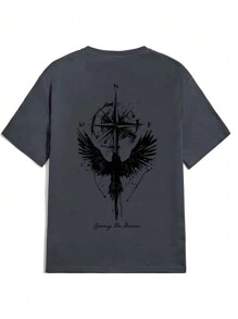 Camiseta de manga corta de cuello redondo con estampado de águila casual para hombre, de verano