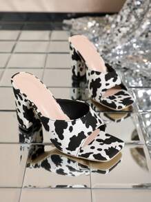 Décolleté da donna con tacco largo bianco, scarpe con tacco alto per feste, con punta quadrata - Modello di mucca - Visualizzare 7