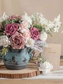 25 Peças Rosas Artificiais, Conjunto de Rosas Artificiais Verde Floresta em Gradiente - Conjunto de Buquê de Casamento DIY, Adequado para Casamento, Bolo, Decoração de Mesa de Festa