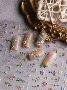 2 Sheets Spring And Summer Wedding Small Flower Embossed Nail Art Stickers, Summer Small Flower Embossed Nail Art Decals, 5D Adhesive Back Nail Art Self-Adhesive Decorative Accessories For Acrylic Nails, Ladies And Girls Nail Art Supplies, Holiday Gifts