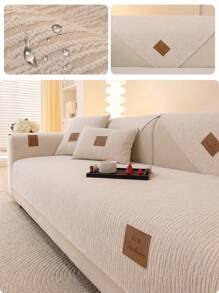 1pc Spill-Resistant Chenille Striped Sofa Cover, 1/2/3/4 Seat Sofa Cushion Cover, Armrest Backrest Protector, Non-Slip For All Seasons - White - View 1