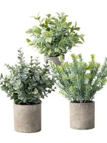 1pc Kunstmatige Vorstwitte Eucalyptus Plantenpot, Echte Touch Nep Plastic Eucalyptus Bladeren En Rozemarijn Bladeren Cluster Pot Groene Plant Nep Pot Met Grijze Papierpulp Pot Kleine Kamerplant Voor Thuis Binnen Plank, Bureau, Thuis Badkamer, Boerderij, Kamer, Tafeldecoratie