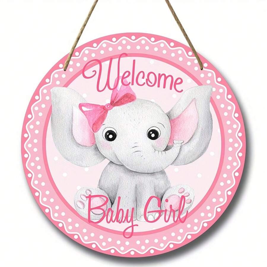 1 pieza Decoración de madera para habitación de bebé, Logo de bienvenida niña/niño, Elefante de moño rosa/azul de 8x8 pulgadas, Decoración de pared con estampado de animales, Adecuado para puertas de hospital, guirnaldas florales y decoración de habitaciones del hogar, Decoración hecha a mano para niñas/niños - multicolor - Ver 1
