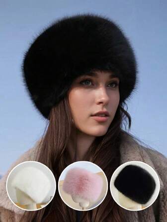 1pc Women's Solid Color Fluffy Warm Ear Protection Thick Bucket Hat, Y2K Style, Everyday Wear Accessories For Winter