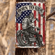 1 szt. Vintage "Born To Ride" Motocykl Metalowy znak blaszany - 8" X 12" Metalowy znak blaszany, odpowiedni do domu, baru, garażu Dekoracja ścienna - Klasyczna sztuka motocyklisty, idealny na prezent świąteczny i wystrój domu wiejskiego