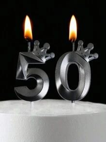 Latest Black Shell Crown 0-9 Numbers Birthday Anniversary Cake Decor Candles - Black - View 4