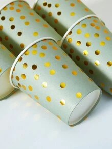 10 Pcs/25 Pcs Disposable Paper Cups, Sage Green & Gold Polka Dot Design, Suitable For Birthday, Family Gathering, Picnic, Party Decoration - Multicolor - View 4