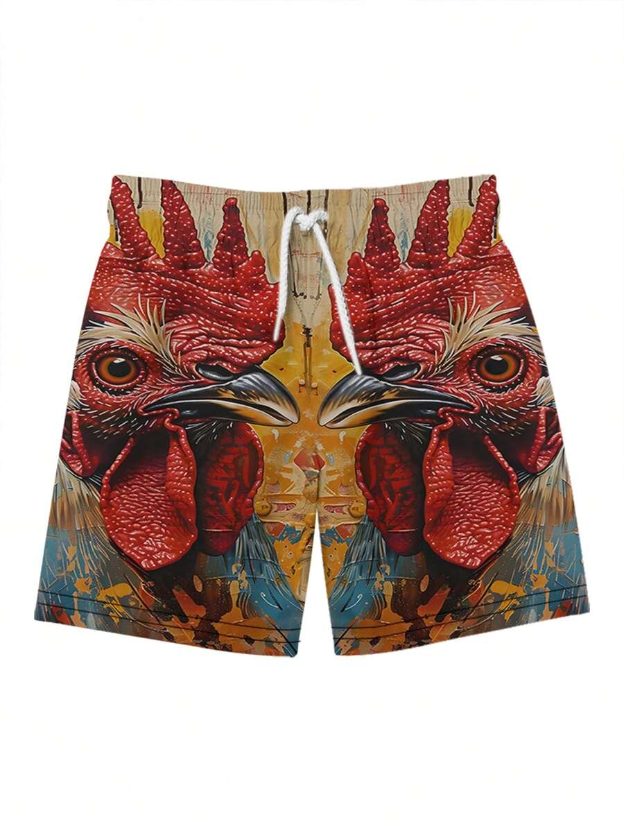 Men's 3D Summer 3D Rooster Printed Beach Shorts Summer - Multicolor - View 1