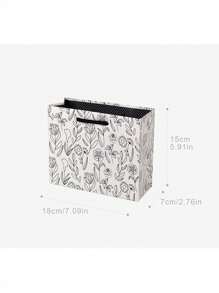 1 套 2/5 件灰色方形白卡纸花卉线条画图案礼品手提袋，纸质包装袋 - 彩色 - 查看 6