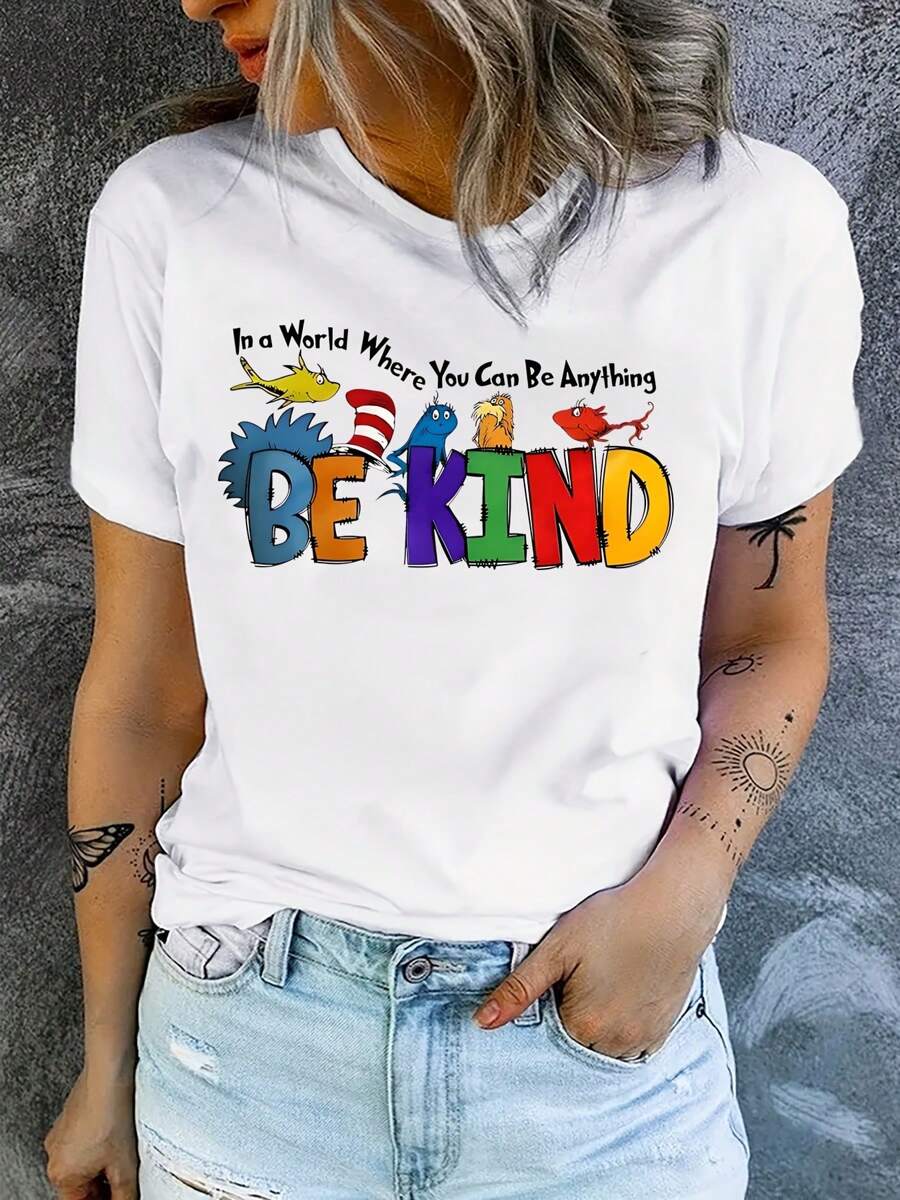 Happy Valentine'S Day Women's In World Where You Can Be Anything Be Kind Positive Rainbow T-Shirt, Women's 220g Round Neck Casual Heavy Pure Cotton T-Shirt (1 PC)