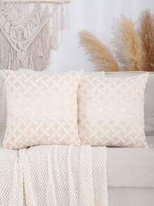1pc Chenille Geometric Pattern Jacquard Pillowcase - Beige - View 16