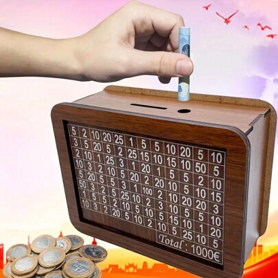 1 Stück Spardose mit Zähler, tiefbraune Holz Heimdekoration für die Theke, Dekorative Spardose, Geschenk für die ganze Familie