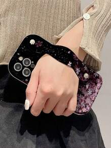 防震樱花图案新颖时尚腕带，樱花印花加厚防震手机保护套，带支架，兼容苹果系列和国际版系列，春季礼物派对，国际版，非国内版 - 彩色 - 查看 3