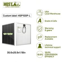 HQST 100W Watt 12V Volt Polycrystalline Solar Panel 100W For Off Grid RV Marine - Black - View 1