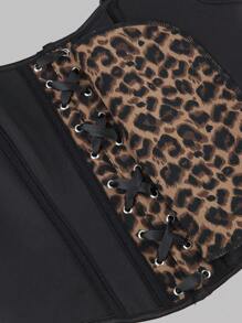 1 Pc Women's Corset-Style Leopard Print Tight Fitting Tank Top, Fashion Sexy Lacing Front Boned Shapewear Camisole Vest, Suitable For Party Or Daily Outfit