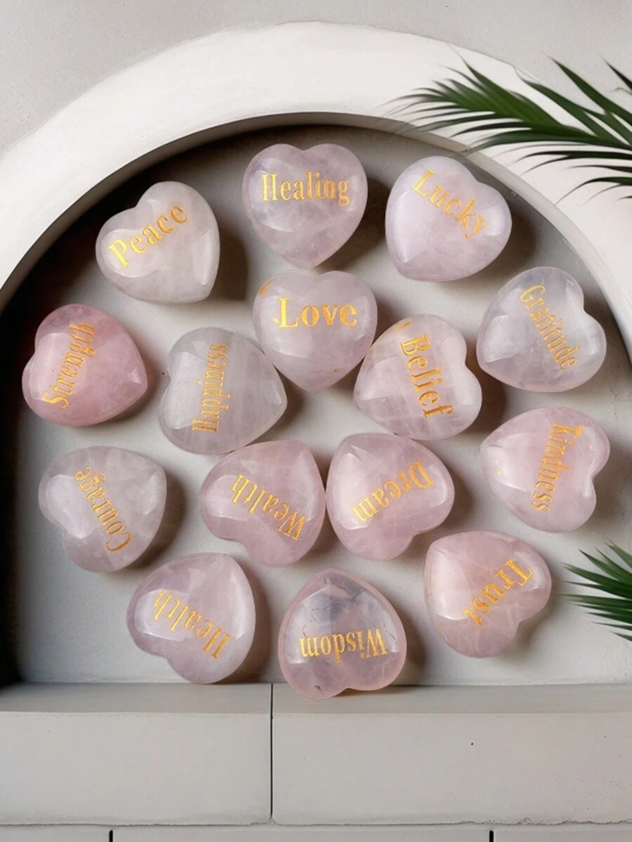 1 件水晶心形 30 毫米雕刻爱情文字婚礼装饰，情人节礼物，天然宝石