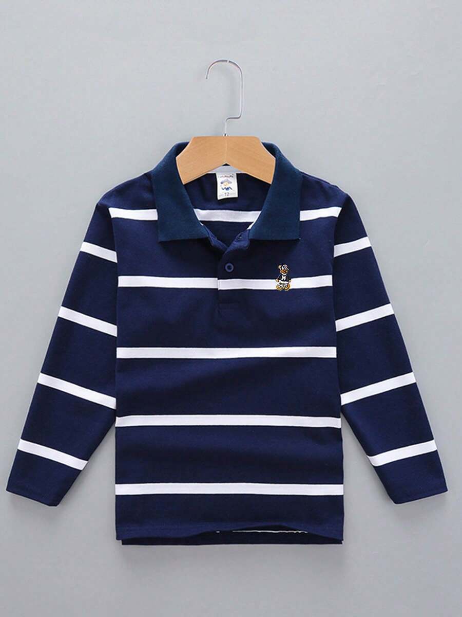 Boy's Polo Shirts Children Kids Golf T Shirt Long Sleeves Casual Top For Daily And Outdoor Wear - 藏蓝色 - 查看 1