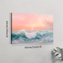 1pc Framed Canvas Poster, Pastel Waves Retro Pink Seascape Sunset Wall Art Canvas Paintings, Ideal Gift For Bedroom Living Room Corridor, Wall Art, Room Decoration - 彩色 - 查看 9