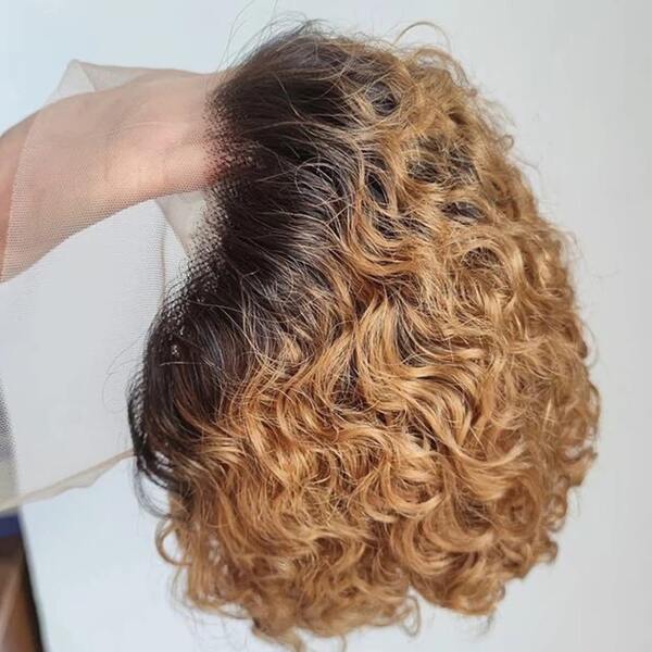 Parrucca a caschetto corta riccio in capelli umani da 6 pollici, con frontalino in pizzo trasparente HD 13x1, parrucca a caschetto corta per donne in colore 1B 27 biondo miele