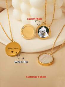 Customized Text And Image Necklace, Personalised Double-Sided Conch Locket Necklace, Gift For Mom, Friends, Classmates, Thanksgiving, Valentine's Day, Birthday, Graduation