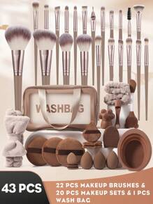 6/39/41/43/46/51PCS Makeup Tools Set Including:1pc Multi-Functional Zipper Toiletry And Cosmetic Bag Waterproof+30PCS Makeup Brush Sets+3PCS Makeup Sponges+3PCS Triangle Powder Puffs+3PCS Mini Air Cushion Powder Puff+1pc Hairband+2PCS Hand Bowl Strap+3PCS Circular Powder Puffs+2PCS Makeup Brush Cleaning Tools+1pc Nose Wash Brush+1pc Facial Mask Brush+1 Pc Silicone Cat Paw Face Brush - 彩色 - 查看 12