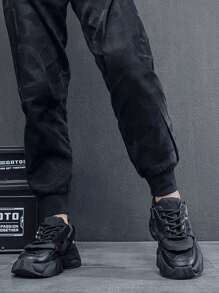 Men's Black Platform Sneakers, Fashionable Casual Shoes - Black - View 2