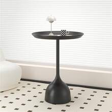 Round Drink Table Small Side Table, Modern End Table Black Weighted Base Pedestal Table For Living Room Bedroom Small Spaces - Black - View 4