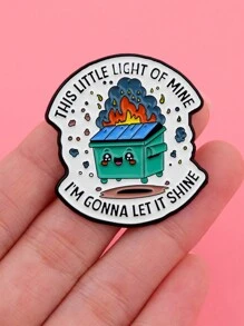1pc Kawaii Cartoon Trash Can Fire Enamel Pin Brooch Pines Lapel Pins Badge On Backpack Costume Accessories Funny Jewelry Gifts - Multicolor - View 3