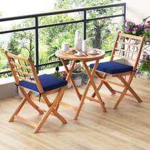 Lifezeal 3 PCS Acacia Wood Patio Bistro Set Folding Outdoor Table And Chairs With Cushions White/Navy/Grey