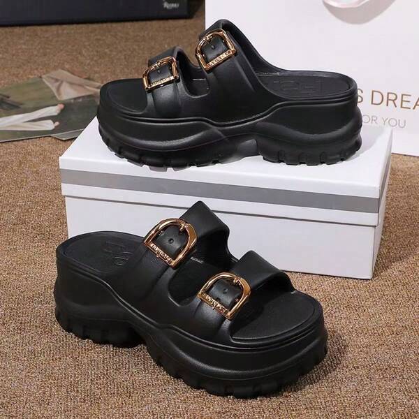 Women's Thick Sole Fashion Slip-On Sandals, High-End Summer Outdoor Wear Anti-Slip Platform Slippers