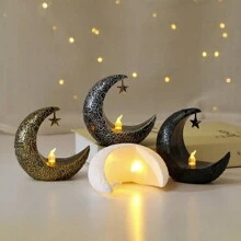 1 pieza Linterna de estrella y luna retro de LED de plástico, color dorado, blanco, negro, plateado para Oriente Medio, Ramadán, oración islámica, luna nueva, decoración de Eid Mubarak, regalo