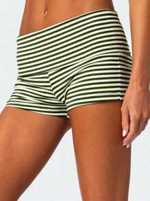 Women's Summer Slim Yoga Shorts Casual Solid Color Fold Over Low Waist Lounge Shorts - màu xanh lá - Xem 4
