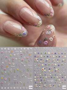 2 Sheets Spring And Summer Wedding Small Flower Embossed Nail Art Stickers, Summer Small Flower Embossed Nail Art Decals, 5D Adhesive Back Nail Art Self-Adhesive Decorative Accessories For Acrylic Nails, Ladies And Girls Nail Art Supplies, Holiday Gifts