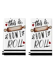 2pcs Funny Kitchen Towels And Dishcloths, Kitchen Towels With Sayings Egg Beater Rolling Pin Absorbent Drying Dish Towel For Cooking, Baking, Home Decorations