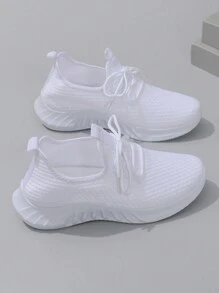 Women's Spring New Lace-Up Casual Athletic Shoes, Comfortable Breathable Lightweight Non-Slip Sports Sneakers - White - View 5