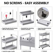 Rolling Storage Cart, 3 Tier Utility Cart Mobile Slide Out Organizer, Bathroom Standing Rack Shelving Unit Organizer For Kitchen, Bathroom, Laundry Room, Gray