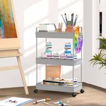 Rolling Storage Cart, 3 Tier Utility Cart Mobile Slide Out Organizer, Bathroom Standing Rack Shelving Unit Organizer For Kitchen, Bathroom, Laundry Room, Gray